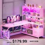 SEDETA | 59 Inch L Shaped Gaming Desk with Glass Display Cabinet & Power Outlet, Super Spacious Corner Computer Table with Storage