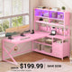SEDETA 59 Inch L Shaped LED Gaming Desk Home Office Computer Table with Drawers and Bookshelf