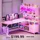 SEDETA 59 Inch L Shaped LED Gaming Desk Home Office Computer Table with Drawers and Bookshelf