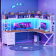 SEDETA 94.5 Inch Convertible Gaming Desk with Storage Shelves and Hutch Computer Desk with Drawers Power Outlet and LED Lights