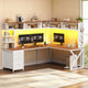 SEDETA 94.5 Inch Convertible Gaming Desk with Storage Shelves and Hutch Computer Desk with Drawers Power Outlet and LED Lights