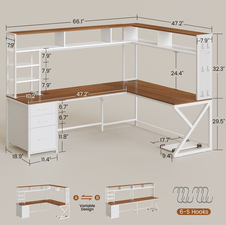 SEDETA 94.5 Inch Convertible Gaming Desk with Storage Shelves and Hutch Computer Desk with Drawers Power Outlet and LED Lights