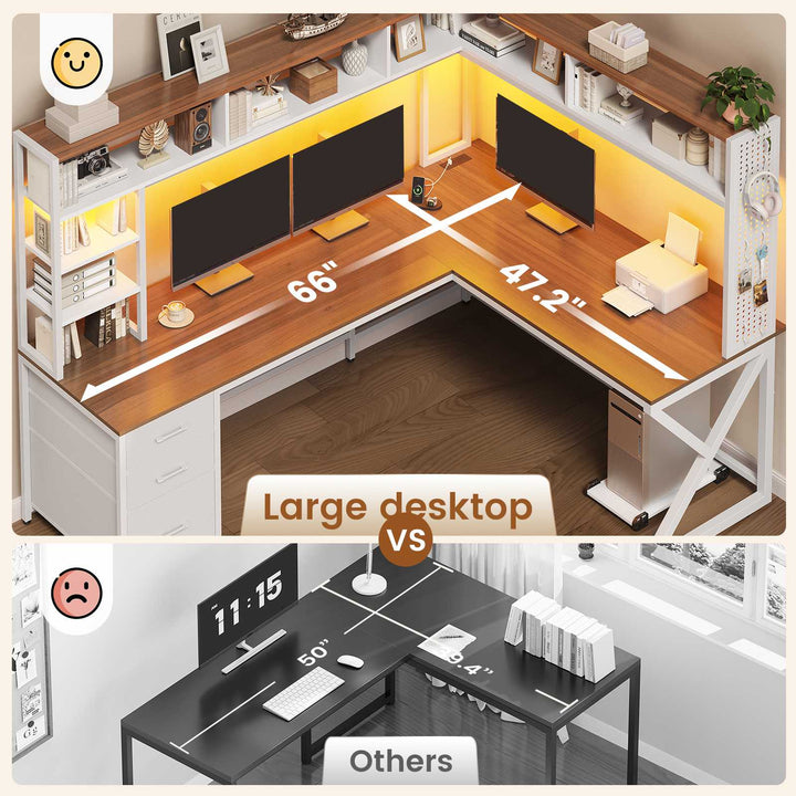 SEDETA 94.5 Inch Convertible Gaming Desk with Storage Shelves and Hutch Computer Desk with Drawers Power Outlet and LED Lights