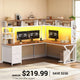 SEDETA 94.5 Inch Convertible Gaming Desk with Storage Shelves and Hutch Computer Desk with Drawers Power Outlet and LED Lights