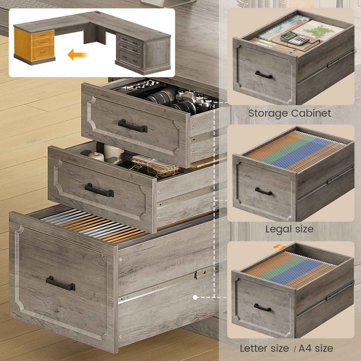 SEDETA 78.7 Inch Farmhouse Wood Corner Computer Desk L Shaped Executive Desk with 6 Storage Drawers Power Outlet for Home Office