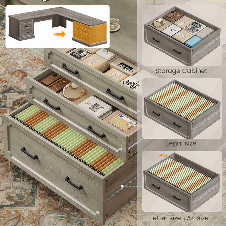 SEDETA 78.7 Inch Farmhouse Wood Corner Computer Desk L Shaped Executive Desk with 6 Storage Drawers Power Outlet for Home Office