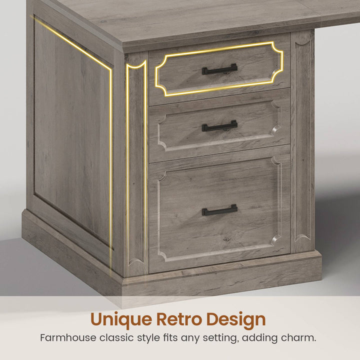 SEDETA 78.7 Inch Farmhouse Wood Corner Computer Desk L Shaped Executive Desk with 6 Storage Drawers Power Outlet for Home Office