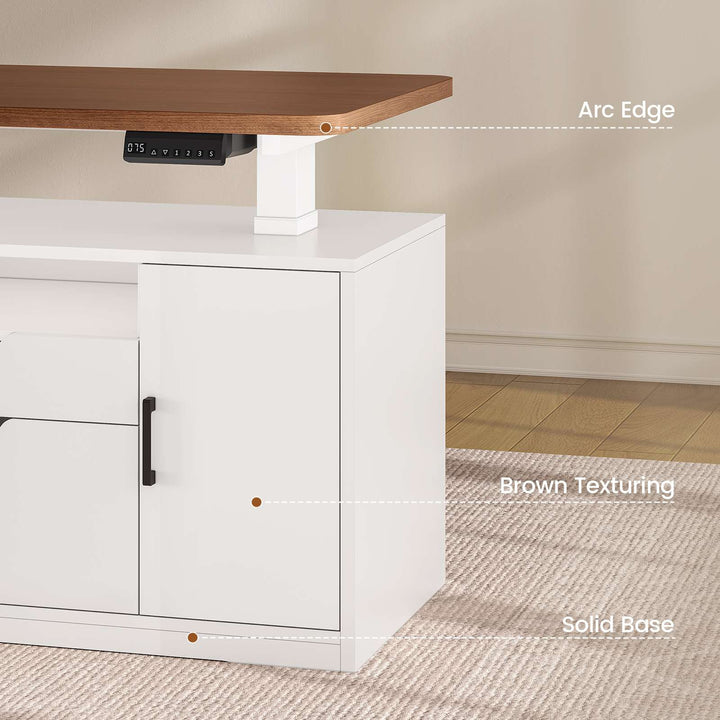 SEDETA® 69 Inch Height Adjustable Office Executive Desk with 4 Drawers L Shaped Electric Standing Desk with Open Storage Shelves Sit Stand Computer Desk with Power Outlet