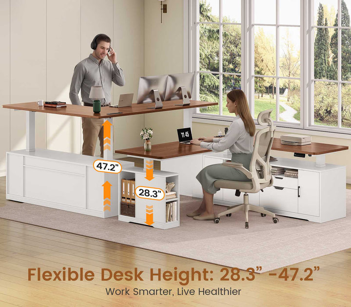 SEDETA® 69 Inch Height Adjustable Office Executive Desk with 4 Drawers L Shaped Electric Standing Desk with Open Storage Shelves Sit Stand Computer Desk with Power Outlet