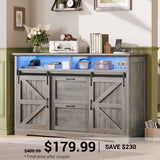 SEDETA | 47.2 Inch Farmhouse File Cabinet with Barn Door Printer Stand Power Outlets LED Lights Filing Cabinets fit Legal/Letter/A4 File