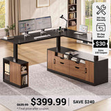SEDETA® 69 Inch Height Adjustable Office Executive Desk with 4 Drawers L Shaped Electric Standing Desk with Open Storage Shelves Sit Stand Computer Desk with Power Outlet