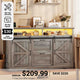 SEDETA 47.2 Inch File Cabinet 2 Drawers Farmhouse Filing Cabinets for A4 File with Barn Door Power Outlets Printer Stand LED Lights