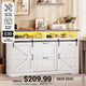 SEDETA 47.2 Inch File Cabinet 2 Drawers Farmhouse Filing Cabinets for A4 File with Barn Door Power Outlets Printer Stand LED Lights