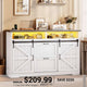 SEDETA 47.2 Inch File Cabinet 2 Drawers Farmhouse Filing Cabinets for A4 File with Barn Door Power Outlets Printer Stand LED Lights
