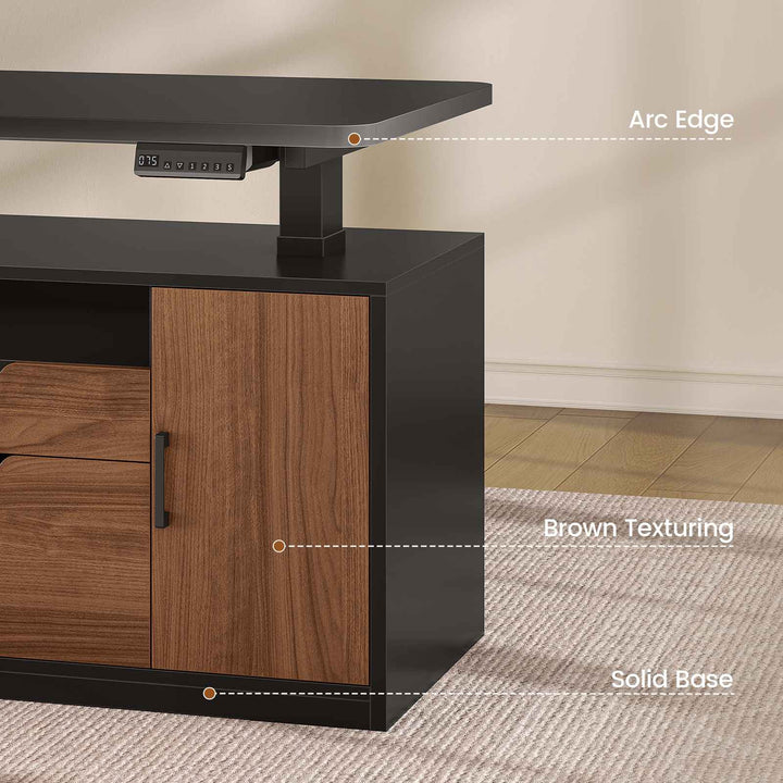 SEDETA® 69 Inch Height Adjustable Office Executive Desk with 4 Drawers L Shaped Electric Standing Desk with Open Storage Shelves Sit Stand Computer Desk with Power Outlet
