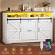 SEDETA 47.2 Inch File Cabinet 2 Drawers Farmhouse Filing Cabinets for A4 File with Barn Door Power Outlets Printer Stand LED Lights