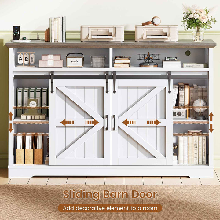 SEDETA 47.2 Inch File Cabinet 2 Drawers Farmhouse Filing Cabinets for A4 File with Barn Door Power Outlets Printer Stand LED Lights