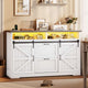 SEDETA 47.2 Inch File Cabinet 2 Drawers Farmhouse Filing Cabinets for A4 File with Barn Door Power Outlets Printer Stand LED Lights