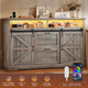 SEDETA 47.2 Inch File Cabinet 2 Drawers Farmhouse Filing Cabinets for A4 File with Barn Door Power Outlets Printer Stand LED Lights