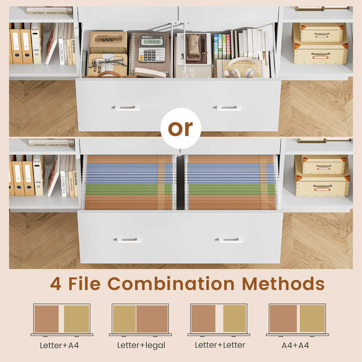 SEDETA® 55 Inch File Cabinet with Lock LED Light Filing Cabinets with 3 Drawers Lateral File Cabinet with Printer Stand Storage Power Strip Pegboard