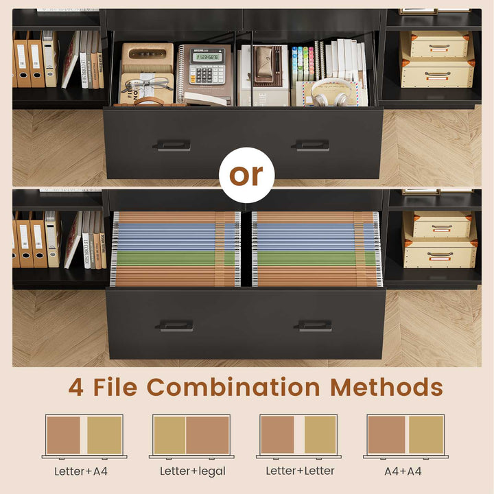 SEDETA® 55 Inch File Cabinet with Lock LED Light Filing Cabinets with 3 Drawers Lateral File Cabinet with Printer Stand Storage Power Strip Pegboard