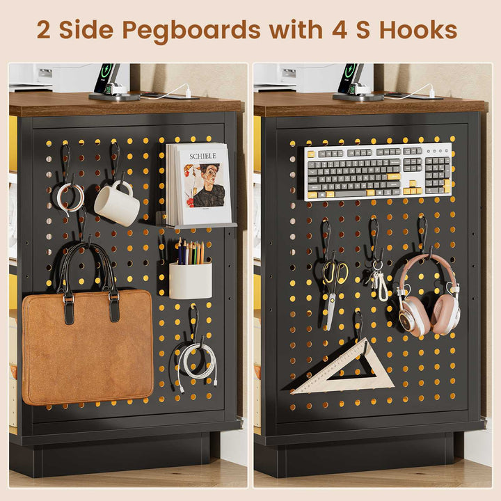 SEDETA® 55 Inch File Cabinet with Lock LED Light Filing Cabinets with 3 Drawers Lateral File Cabinet with Printer Stand Storage Power Strip Pegboard