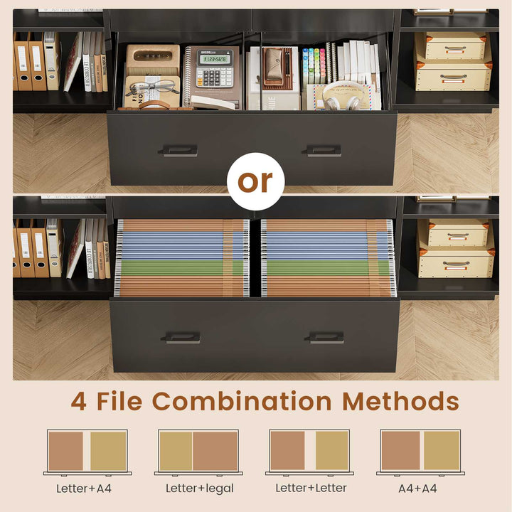 SEDETA® 55 Inch File Cabinet with Lock LED Light Filing Cabinets with 3 Drawers Lateral File Cabinet with Printer Stand Storage Power Strip Pegboard