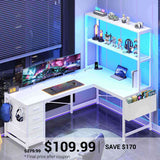 SEDETA | 51.2 Inch L Shaped Gaming Desk Small Computer Desk with Drawer LED Lights and Storage