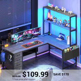 SEDETA | 51.2 Inch L Shaped Gaming Desk Small Computer Desk with Drawer LED Lights and Storage