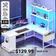 SEDETA 51.2 Inch Reversible L shaped Gaming Desk Small Corner Desk with LED Lights 4 Drawers and Storage Shelves