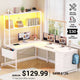 SEDETA 51.2 Inch Reversible L shaped Gaming Desk Small Corner Desk with LED Lights 4 Drawers and Storage Shelves