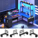 SEDETA 51.2 Inch Reversible L shaped Gaming Desk Small Corner Desk with LED Lights 4 Drawers and Storage Shelves