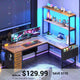 SEDETA 51.2 Inch Reversible L shaped Gaming Desk Small Corner Desk with LED Lights 4 Drawers and Storage Shelves