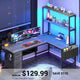 SEDETA 51.2 Inch Reversible L shaped Gaming Desk Small Corner Desk with LED Lights 4 Drawers and Storage Shelves