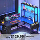 SEDETA 51.2 Inch Reversible L shaped Gaming Desk Small Corner Desk with LED Lights 4 Drawers and Storage Shelves