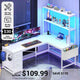 SEDETA® 51.2 Inch L Shaped Computer Desk Reversible Gaming Desk with LED Lights for Small Spaces with Drawer and Shelves