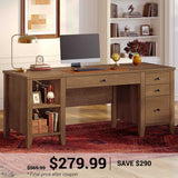 SEDETA | 58 Inch Solid Pine Wood Executive Home Office Desk with Storage Shelves Computer Desk with 4 Wood Drawers for Work Study Writing