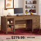 SEDETA® 58 Inch Solid Pine Wood Computer Desk with 4 Wood Drawers Executive Home Office Desk with Storage Shelves for Work Study Writing