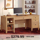 SEDETA | 58 Inch Solid Pine Wood Executive Home Office Desk with Storage Shelves Computer Desk with 4 Wood Drawers for Work Study Writing