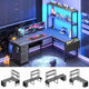 SEDETA 51.2 Inch Reversible L shaped Gaming Desk Small Corner Desk with LED Lights 4 Drawers and Storage Shelves