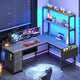 SEDETA 51.2 Inch Reversible L shaped Gaming Desk Small Corner Desk with LED Lights 4 Drawers and Storage Shelves