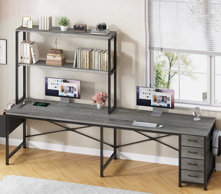 SEDETA 51.2 Inch Reversible L shaped Gaming Desk Small Corner Desk with LED Lights 4 Drawers and Storage Shelves