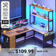 SEDETA® 51.2 Inch L Shaped Computer Desk Reversible Gaming Desk with LED Lights for Small Spaces with Drawer and Shelves