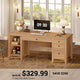 SEDETA 58 Inch Solid Pine Wood Computer Desk Executive Home Office Desk with 4 Wood Drawers and Storage Shelves for Work Study Writing