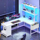 SEDETA 51.2 Inch Reversible L shaped Gaming Desk Small Corner Desk with LED Lights 4 Drawers and Storage Shelves