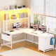 SEDETA 51.2 Inch Reversible L shaped Gaming Desk Small Corner Desk with LED Lights 4 Drawers and Storage Shelves