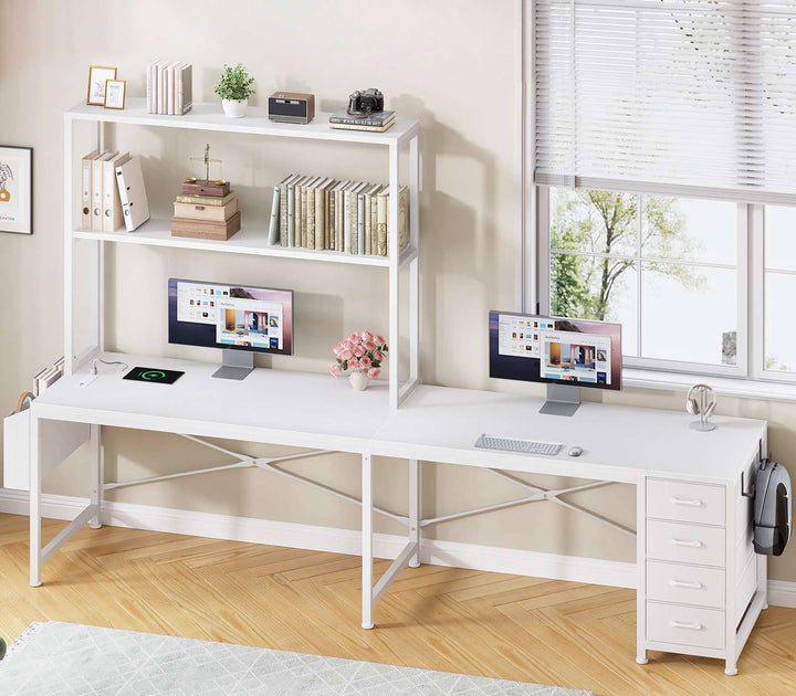 SEDETA 51.2 Inch Reversible L shaped Gaming Desk Small Corner Desk with LED Lights 4 Drawers and Storage Shelves