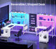 SEDETA 51.2 Inch Reversible L shaped Gaming Desk Small Corner Desk with LED Lights 4 Drawers and Storage Shelves