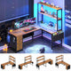 SEDETA 51.2 Inch Reversible L shaped Gaming Desk Small Corner Desk with LED Lights 4 Drawers and Storage Shelves
