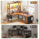 SEDETA 51.2 Inch Reversible L shaped Gaming Desk Small Corner Desk with LED Lights 4 Drawers and Storage Shelves